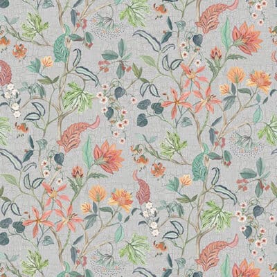 Papel pintado de estampado floral multicolor Chellah Metallic Silver W7907-02