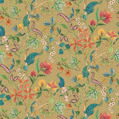 Papel pintado de estampado floral multicolor Chellah Metallic Gold W7907-04
