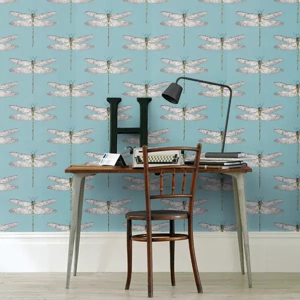 Papel pintado de libélulas en color azul Demoiselle HRTW113144 - Imagen 6