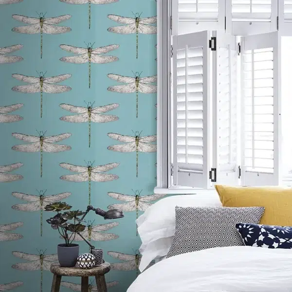 Papel pintado de libélulas en color azul Demoiselle HRTW113144 - Imagen 5