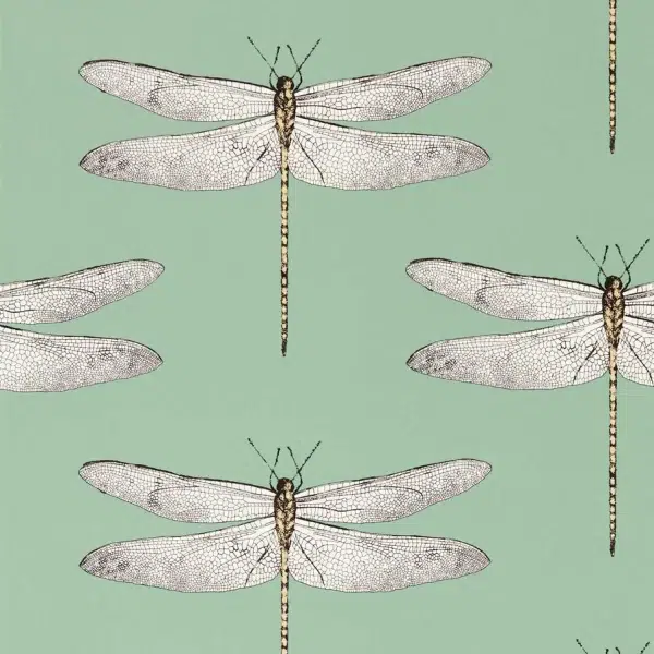 Papel pintado de libélulas en color verde Demoiselle HRTW113145