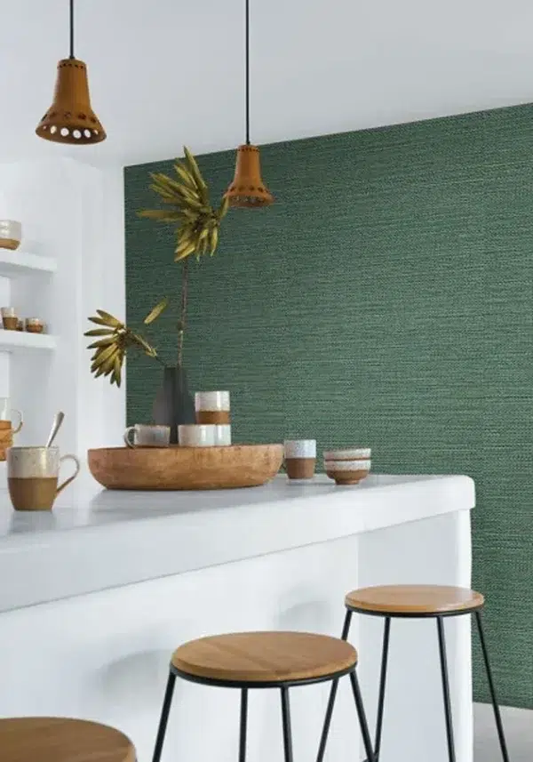 Papel pintado símil fibras naturales en color verde Zostera 75972446 - Imagen 12