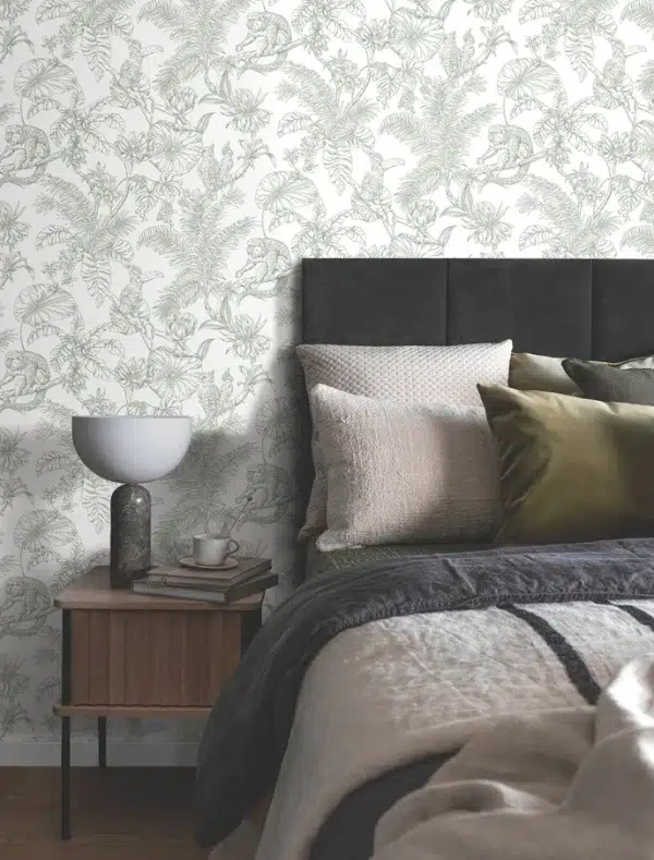 Papel pintado estampado floral en color verde Tropical Sketch Toile RT7842 - Imagen 3