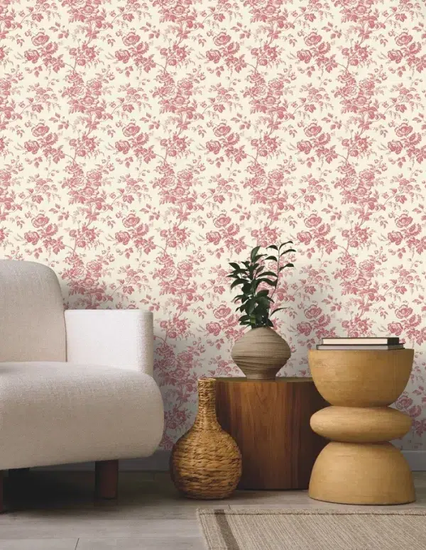 Papel pintado de Toile de Jouy en color rojo Anemone Toile RT7871 - Imagen 4