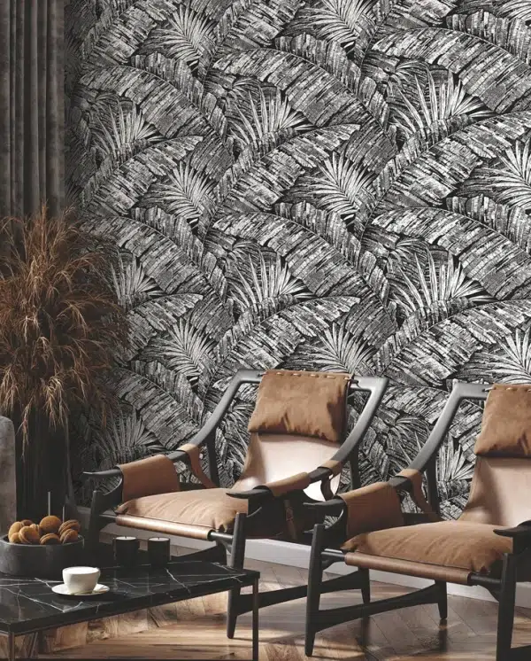 Papel pintado de hojas en color gris Palm Cove Toile RT7926 - Imagen 19