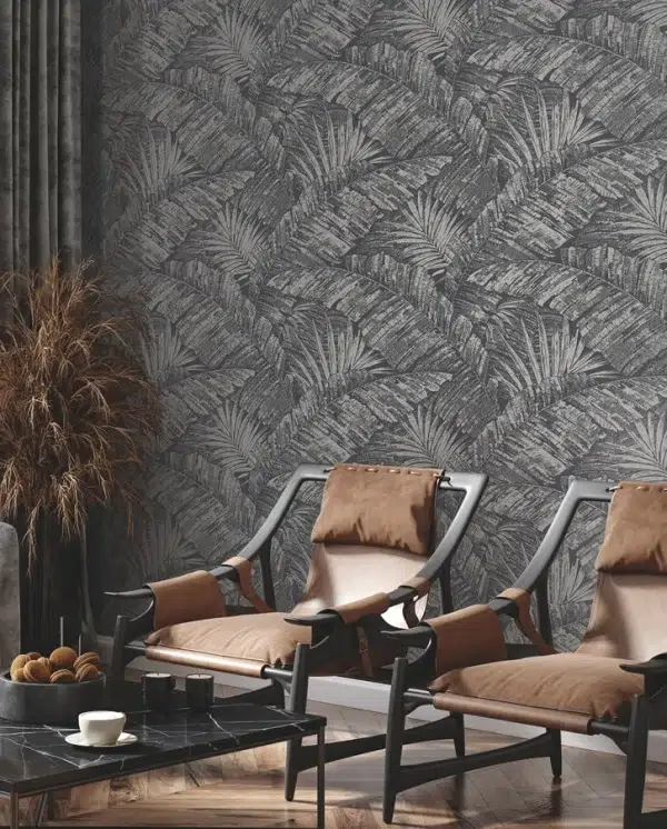 Papel pintado de hojas en color gris Palm Cove Toile RT7926 - Imagen 13