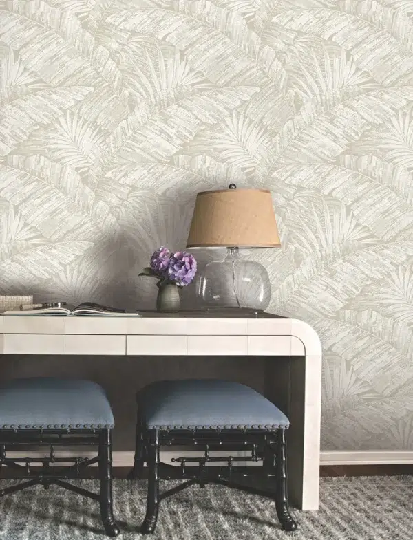 Papel pintado de hojas en color gris Palm Cove Toile RT7926 - Imagen 3