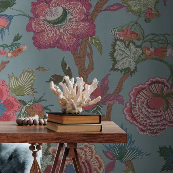 Papel pintado de estampado floral en color azul Indienne Jacobean T36418 - Imagen 5