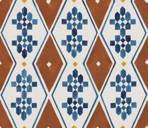 Papel pintado geométrico de rombos en color marrón Beldi Rugs Clay B00450