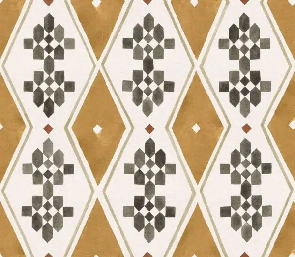 Papel pintado geométrico de rombos en color naranja Beldi Rugs Curry B00446