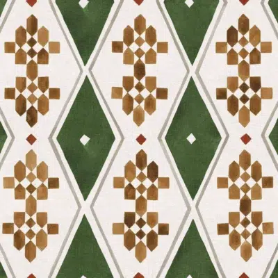 Papel pintado geométrico de rombos en color verde Beldi Rugs Leaves B00448