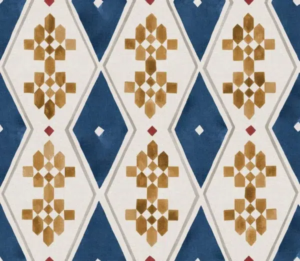 Papel pintado geométrico de rombos en color azul Beldi Rugs Ultramarine B00451