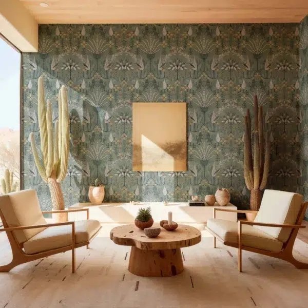 Papel pintado estampado en color verde Oasis Villa Celadon B00435 - Imagen 3