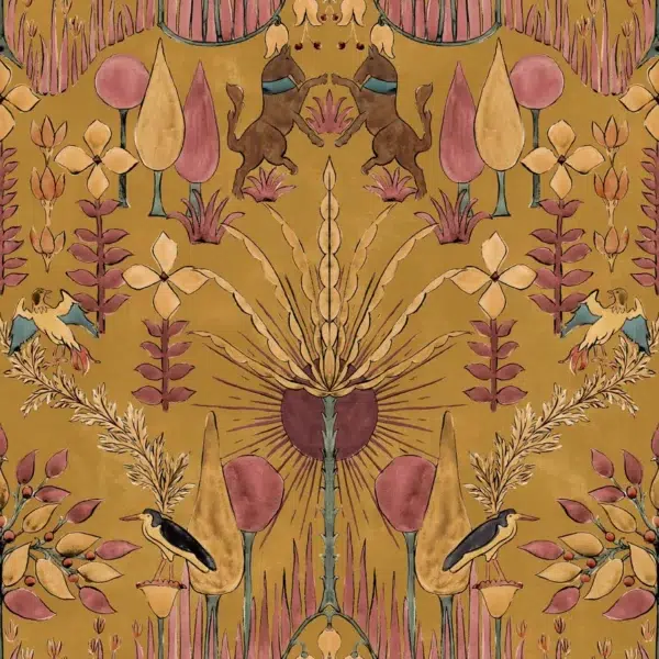 Papel pintado estampado en color naranja Oasis Villa Curry B00437