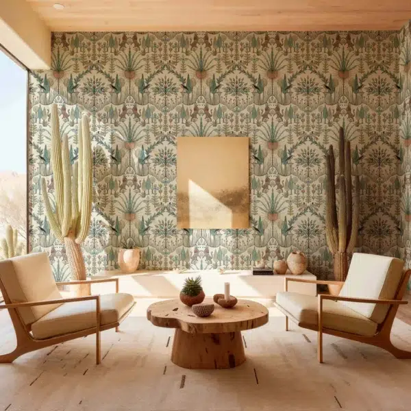 Papel pintado estampado en color verde Oasis Villa Celadon B00435 - Imagen 8
