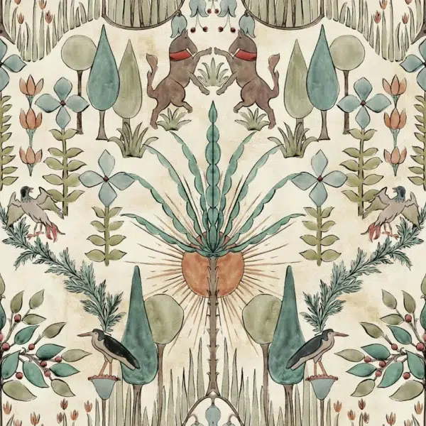 Papel pintado estampado en color verde Oasis Villa Emerald B00434