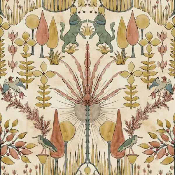 Papel pintado estampado en color naranja Oasis Villa Sand B00436