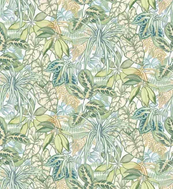 Papel pintado de hojas en color verde Hothouse W8032-02