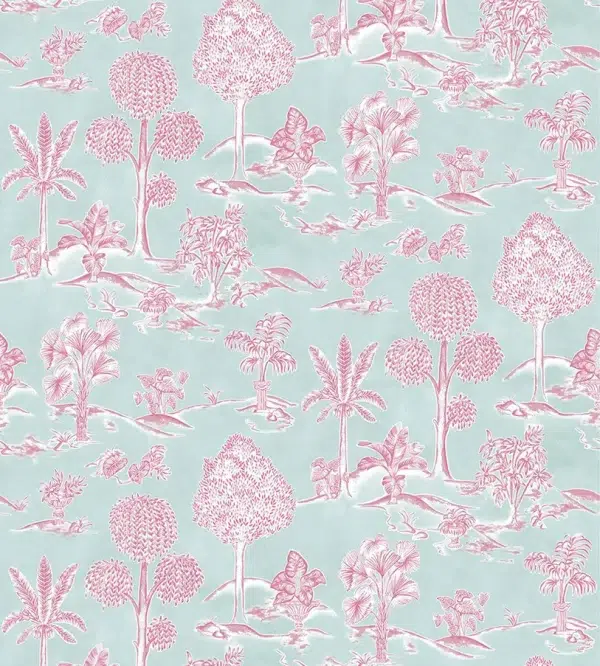Papel pintado de toile de jouy en color azul Karuna W8033-05