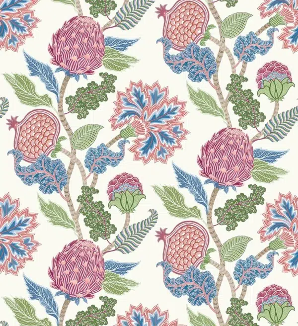 Papel pintado estampado floral en color rosa Cynara W8034-01