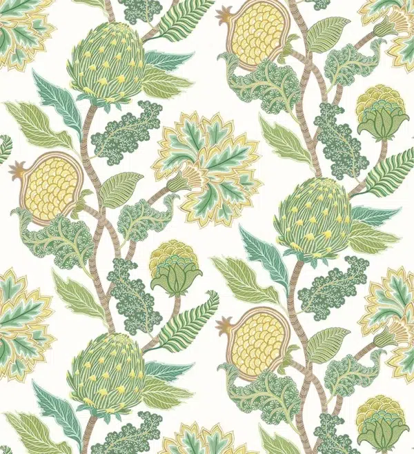 Papel pintado estampado floral en color verde Cynara W8034-03