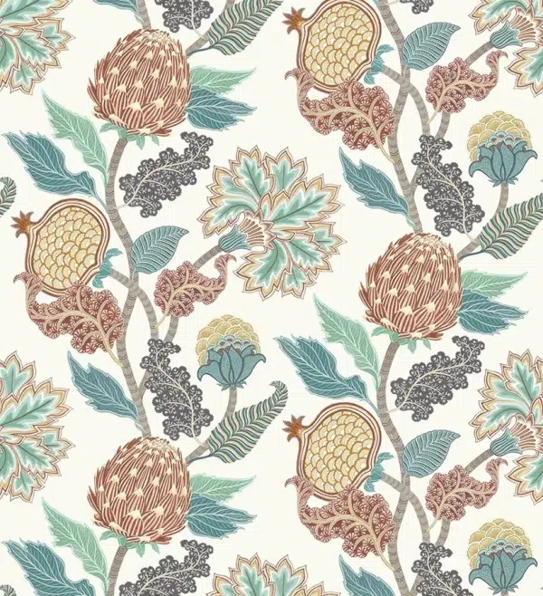 Papel pintado estampado floral en color rojo Cynara W8034-04