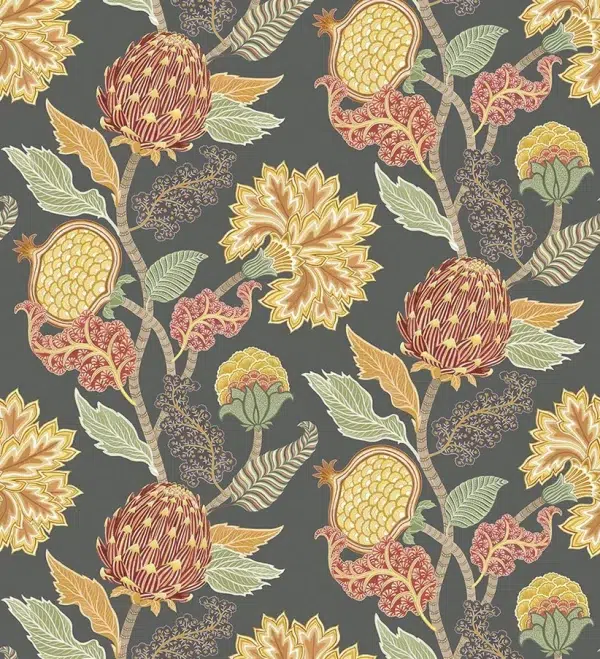 Papel pintado estampado floral en color gris Cynara W8034-05