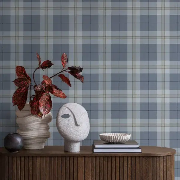 Papel pintado de cuadros en color azul Douglas Plaid T44075 - Imagen 8