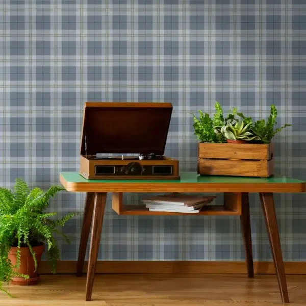 Papel pintado de cuadros en color azul Douglas Plaid T44075 - Imagen 9