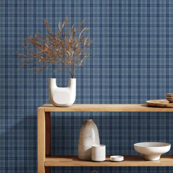 Papel pintado de cuadros en color azul Huntley Plaid T44056 - Imagen 13