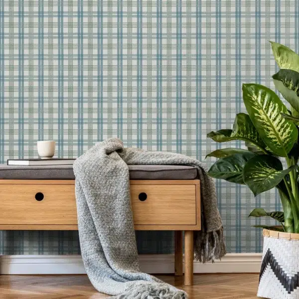 Papel pintado de cuadros en color azul Huntley Plaid T44056 - Imagen 10