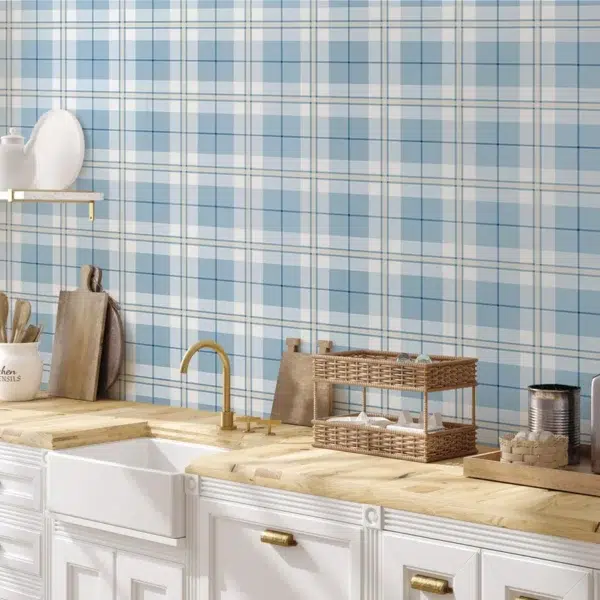 Papel pintado de cuadros en color azul Douglas Plaid T44075 - Imagen 6