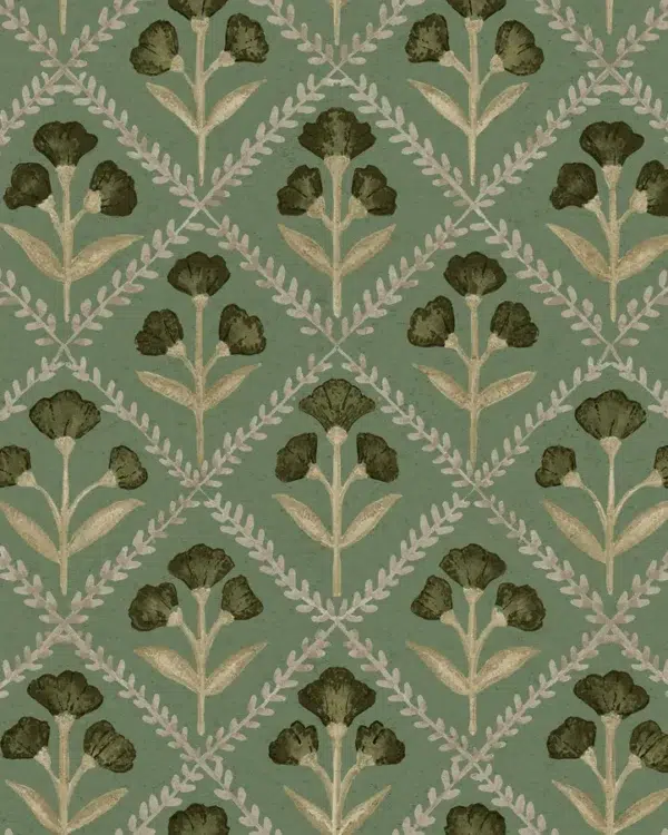 Papel pintado de rombos en color verde Poppy Emerald B00318