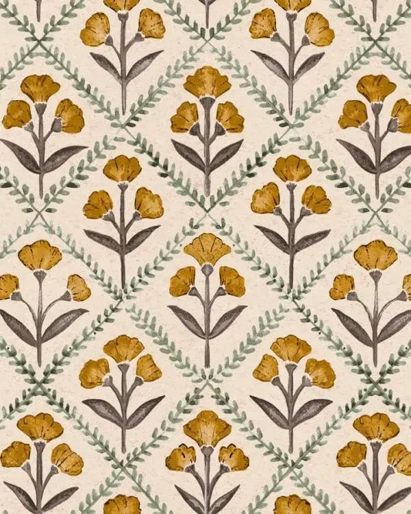 Papel pintado de rombos en color naranja Poppy Curry B00319