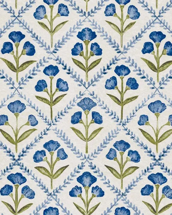 Papel pintado de rombos en color azul Poppy Blue B00320