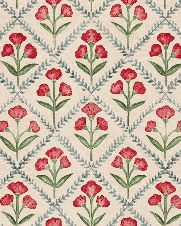 Papel pintado de rombos en color rojo Poppy Red B00321