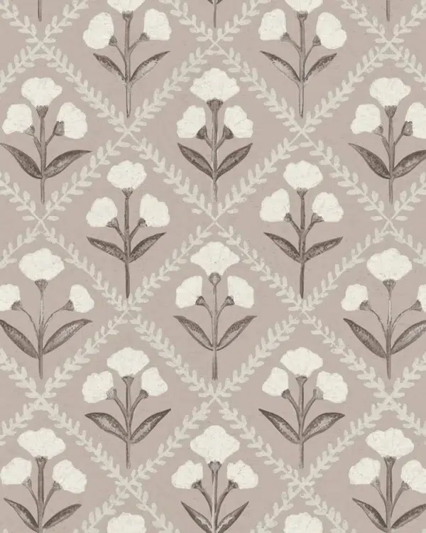 Papel pintado de rombos en color marrón Poppy Taupe B00322