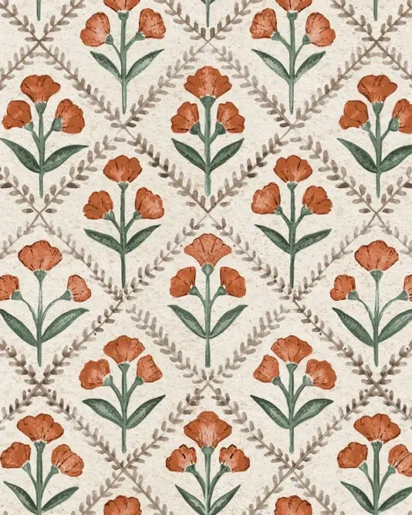 Papel pintado de rombos en color naranja Poppy Clay B00323