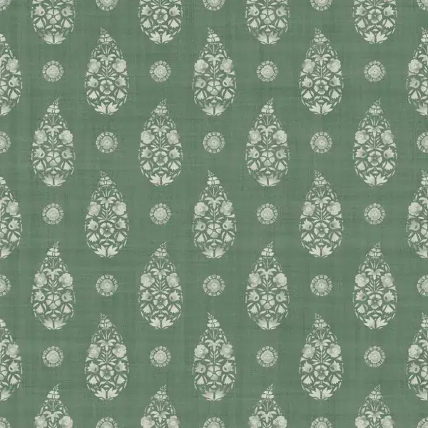 Papel pintado de dibujo pequeño en color verde Paisley Emerald B00324