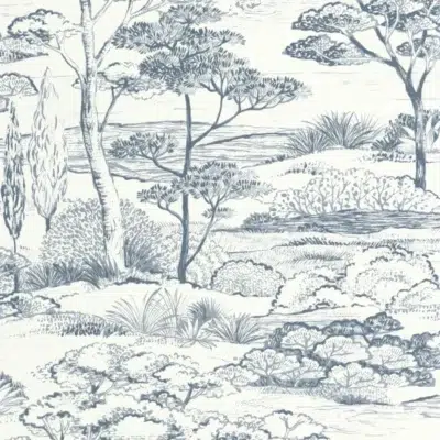Papel pintado de Toile de Jouy en color azul Littoral 200937297