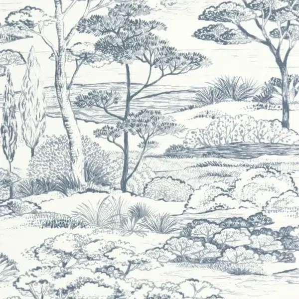 Papel pintado de Toile de Jouy en color azul Littoral 200937297