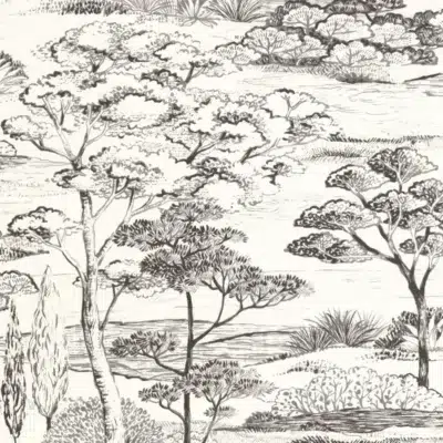 Papel pintado de Toile de Jouy en color negro Littoral 200939374