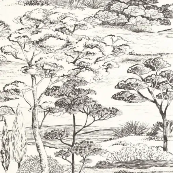 Papel pintado de Toile de Jouy en color negro Littoral 200939374