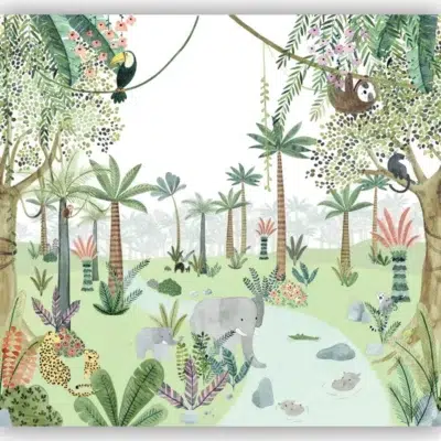 Mural de papel pintado en color verde In the Heart of the Jungle 200697508