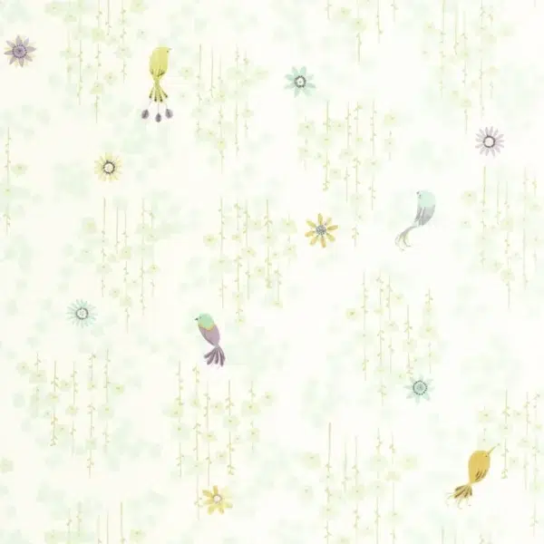 Papel pintado de pájaros en color verde Tropical Birds 200787117