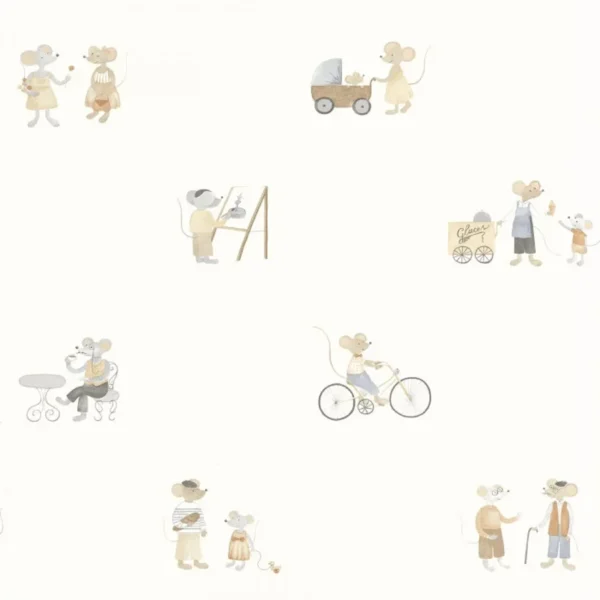 Papel pintado de animales en color beige Neighbors of the Village 200871919