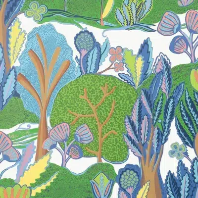 Papel pintado de estampado floral en color azul Albero T45009