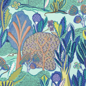 Papel pintado de estampado floral en color azul Albero T45011