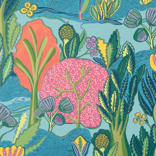 Papel pintado de estampado floral en color naranja Albero T45012