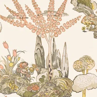 Papel pintado de árboles en color rosa Orleans T45026